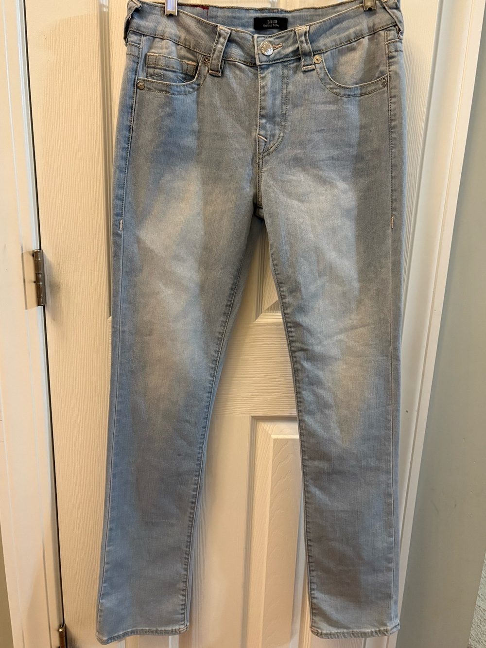 True Religion Billie Mid-Rise Straight Jeans in Light Blue Wash